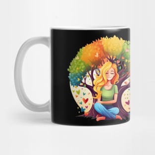 Plant More Trees Woman Hugging Tree Rainbow Colors Spring Summer Fall Winter Mug